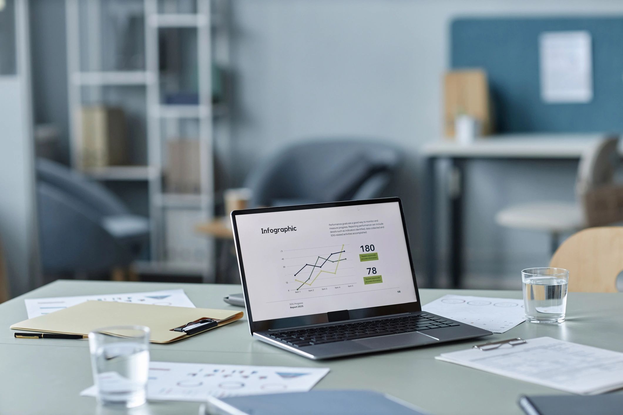 Laptop showing market charts on a desk